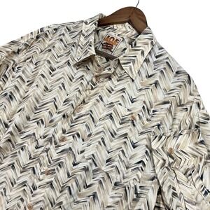 Vintage JOE Joseph Abboud XL Rayon Button Up Shirt Tan Brown Pattern Long Sleeve